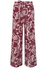 LTS Tall Berry Red Paisley Linen Wide Leg Trousers