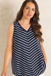 EVANS Plus Size Navy Blue Stripe Premium Cotton Vest Top | Evans 3