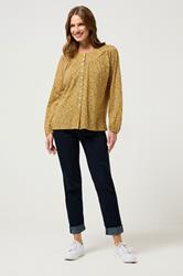 M&Co Mustard Yellow Floral Print Cotton Blouse | M&Co 2