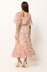 PixieGirl Petite Women's Pink Floral Chiffon Midi Dress | PixieGirl 4