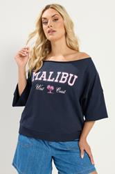 YOURS Plus Size Navy Blue 'Malibu' Off Shoulder Sweatshirt | Yours Clothing 3
