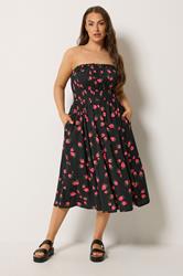 YOURS Plus Size Black Strawberry Print Midi Dress | Yours Clothing 2
