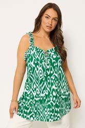 YOURS Plus Size Green Abstract Frill Vest Top | Yours Clothing 3