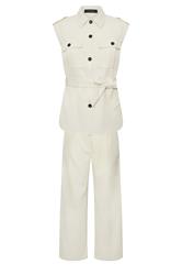 PixieGirl Petite Women's Set Ivory White Belted Utility Shirt & Wide Leg Trousers | PixieGirl 7
