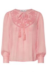 M&Co Petite Blush Pink Floral Embroidered Tie Neck Blouse | M&Co 5