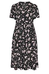 YOURS Curve Black Ditsy Half Placket Midi Dress