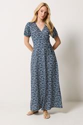 M&Co Navy Blue Ditsy Floral Print Wrap Dress | M&Co 3