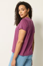 M&Co Berry Purple Lace Trim V-Neck Cotton T-Shirt | M&Co 2