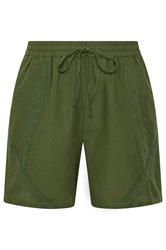 YOURS Plus Size Khaki Green Crochet Drawstring Shorts | Yours Clothing 5