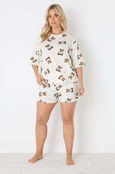 YOURS Plus Size Ivory White Teddy Short Pyjama Set | Yours Clothing 2
