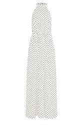 LTS Tall White Satin Polka Dot Halter Neck Dress