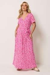 YOURS Plus Size Pink Ditsy Floral Wrap Front Dress | Yours Clothing 1