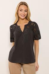 M&Co Chocolate Brown Broderie Cotton T-Shirt | M&Co 3
