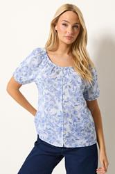 M&Co Blue Floral Print Dobby Blouse | M&Co 3