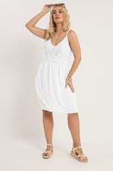 YOURS Plus Size White Crochet Crinkle Mini Dress | Yours Clothing 2