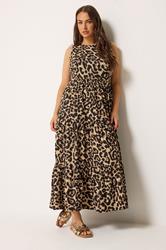 YOURS Plus Size Brown Leopard Tiered Maxi Dress | Yours Clothing 3