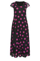 YOURS Curve Black & Pink Polka Dot Mesh Maxi Dress