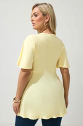 YOURS LONDON Plus Size Yellow Knot Detail Front Short Sleeve Top | Yours Clothing 2