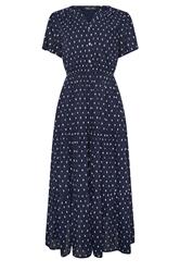 M&Co Navy Blue Dobby Tiered Cotton Midi Dress