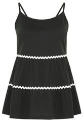 YOURS Curve Black Tiered Trim Vest Top