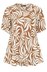 YOURS Curve Abstract Print Pleat Front Natural Brown T-Shirt