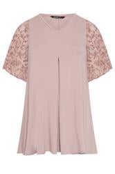 YOURS Plus Size Pink Pleat Front Floral Sleeve Top | Yours Clothing 5