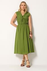 LTS Tall Women's Olive Green Tie Front Cotton Midi Dress | Long Tall Sally 2