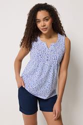 M&Co White & Blue Leaf Print Cotton Sleeveless Henley Top  3