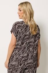 YOURS Plus Size Brown Zebra Print Crinkle Grown On Sleeve Top | Yours Clothing 2