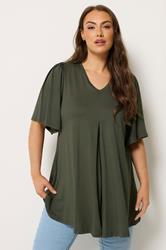 YOURS Plus Size Khaki Green Pleat Front Top | Yours Clothing 3