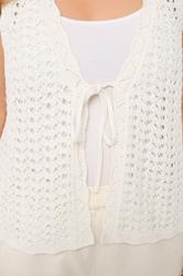 YOURS Plus Size Ivory White Scallop Edge Knitted Waistcoat | Yours Clothing 4
