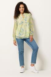M&Co Yellow Floral Print Tie Neck Blouse | M&Co 1