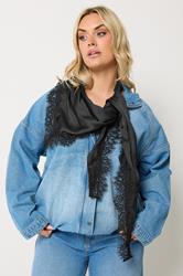 YOURS Plus Size Black Lace Satin Scarf | Yours Clothing 2