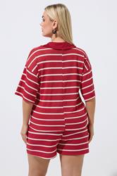 LIMITED COLLECTION Plus Size Red Stripe Rugby Collar Top | Yours Clothing 4