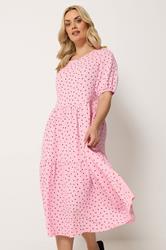 YOURS Plus Size Pink Polka Dot Tiered Dress | Yours Clothing 3