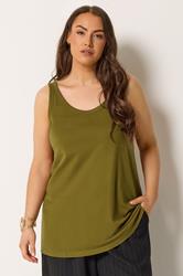 YOURSET Plus Size 2 Pack Red & Olive Green Core Vest Tops | Yours Clothing 2