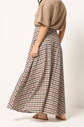 PixieGirl Petite Women's Natural Brown Check Maxi Skirt | PixieGirl 2