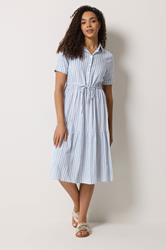 M&Co Blue Stripe Tie Waist Cotton Shirt Dress | M&Co 3