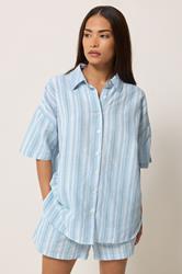 PixieGirl Petite Women's Blue Stripe Cotton Short Sleeve Shirt | PixieGirl 3