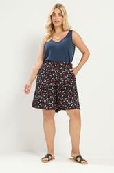 YOURS Plus Size Black Cherry Print Shorts | Yours Clothing 1
