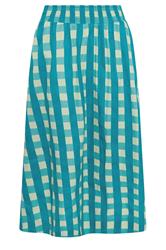 PixieGirl Petite Women's Teal Green Check Cotton Shirred Midi Skirt | PixieGirl 5
