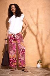 M&Co Red Abstract Floral Print Wide Leg Trousers | M&Co 3