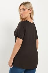 YOURS Plus Size Chocolate Brown Button Front Top | Yours Clothing 2