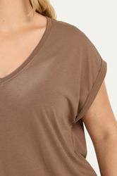 YOURS Plus Size Natural Brown V-Neck Basic T-Shirt | Yours Clothing 4