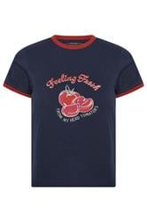 PixieGirl Petite Women's Navy Blue Tomato Graphic Cotton T-Shirt | PixieGirl 6