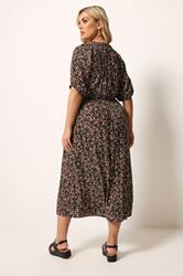 YOURS Plus Size Black Ditsy Floral Pintuck Maxi Dress | Yours Clothing 2