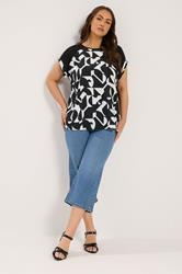 YOURS Plus Size Black Abstract Contrast Sleeve Top | Yours Clothing 1