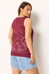 YOURS Plus Size Burgundy Red Knitted Stitch Detail Vest Top | Yours Clothing 4