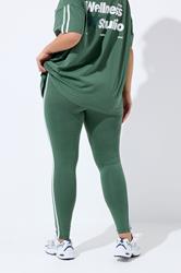 YOURS Plus Size Green Side Striped Leggings | Yours Clothing 4