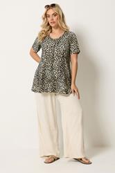 YOURS Plus Size Brown Leopard Print Ribbed Swing T-Shirt | Yours Clothing 2